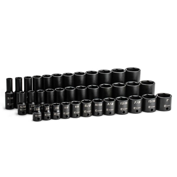 3/8 in. Drive Shallow, Semi-Deep and Deep Impact Socket Set, SAE, 5/16 to 1 in., 36-Piece